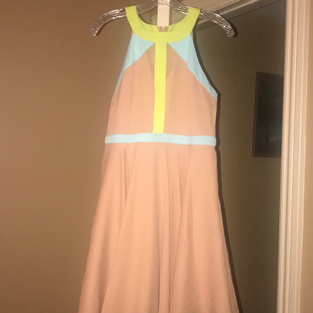 Trendy Neon/Tan Skater Dress.